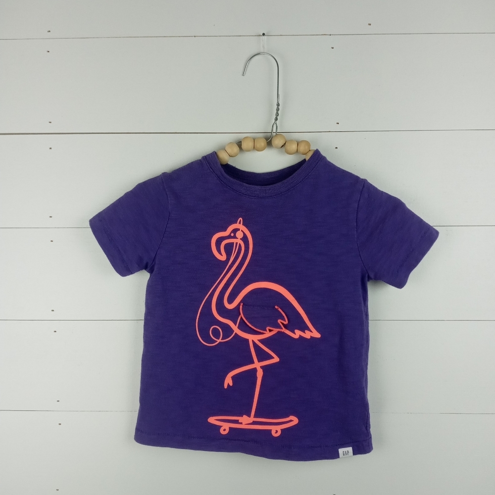 Baby Gap girls size 3T bright purple with neon flamingo pattern tshirt crewneck